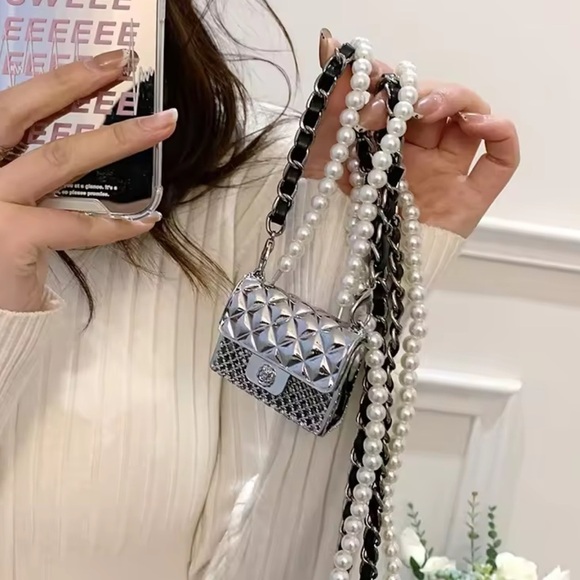 Anthropologie Mini Double Chain Pearl Silver Charm Belt/Bag - Picture 15 of 15